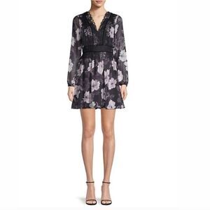 Cupcakes And Cashmere Floral Long Sleeve Dress - Black,White And Purple